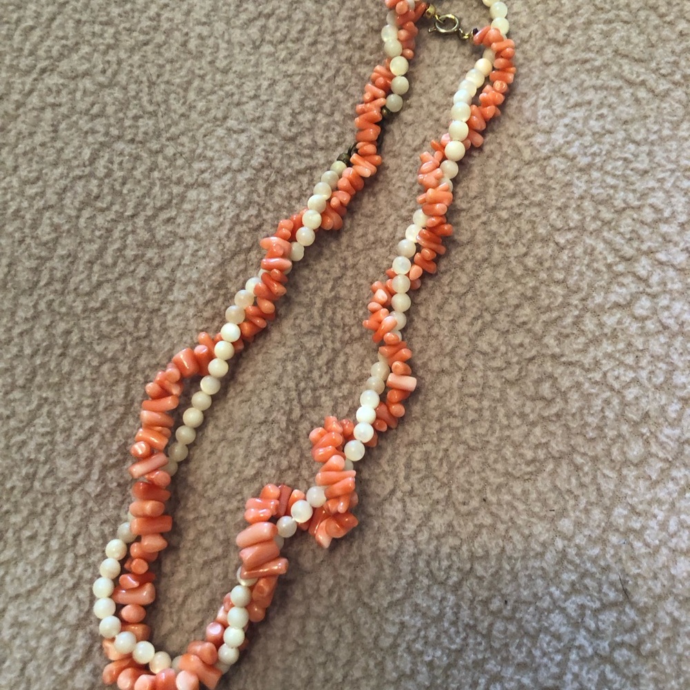 Twisted  Vintage Italian Genuine Coral and Simulated Cream Bead Necklaces